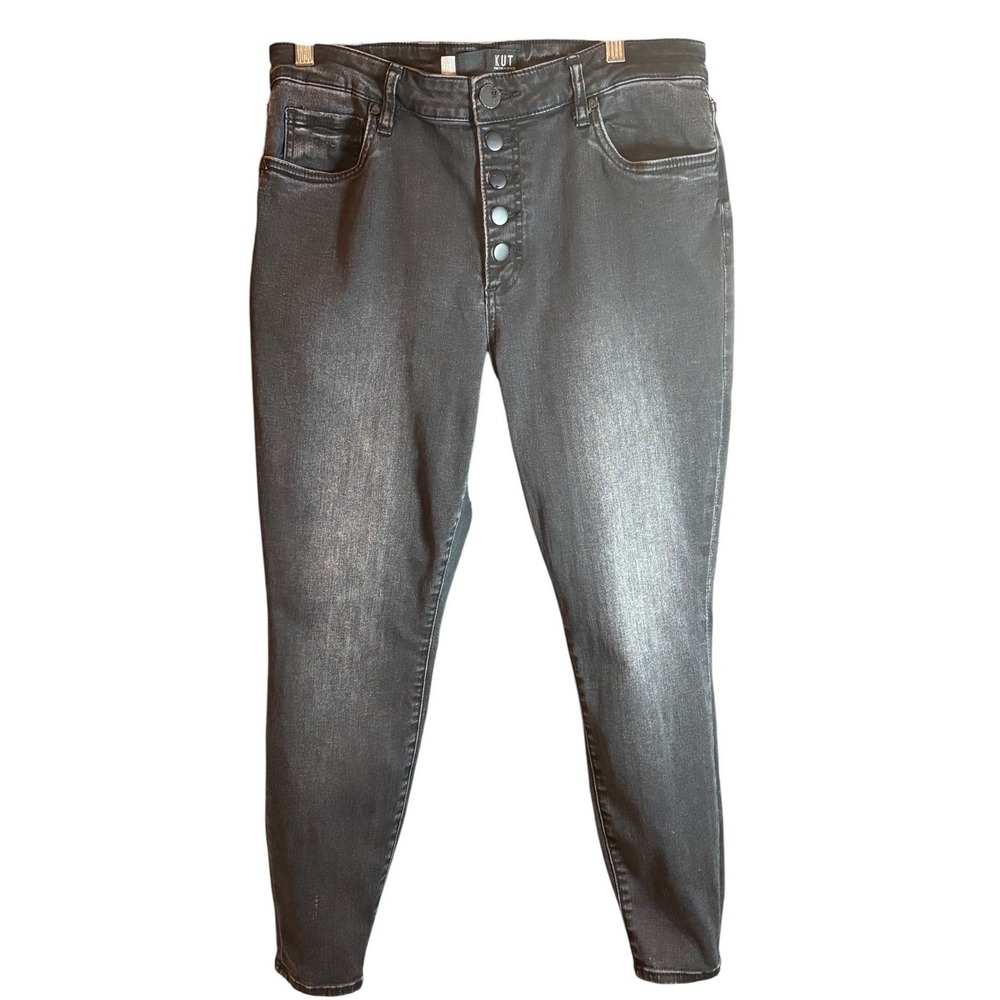 Kut From The Kloth Donna Black Wash High Rise Ankle Skinny Button Fly Jeans 12P